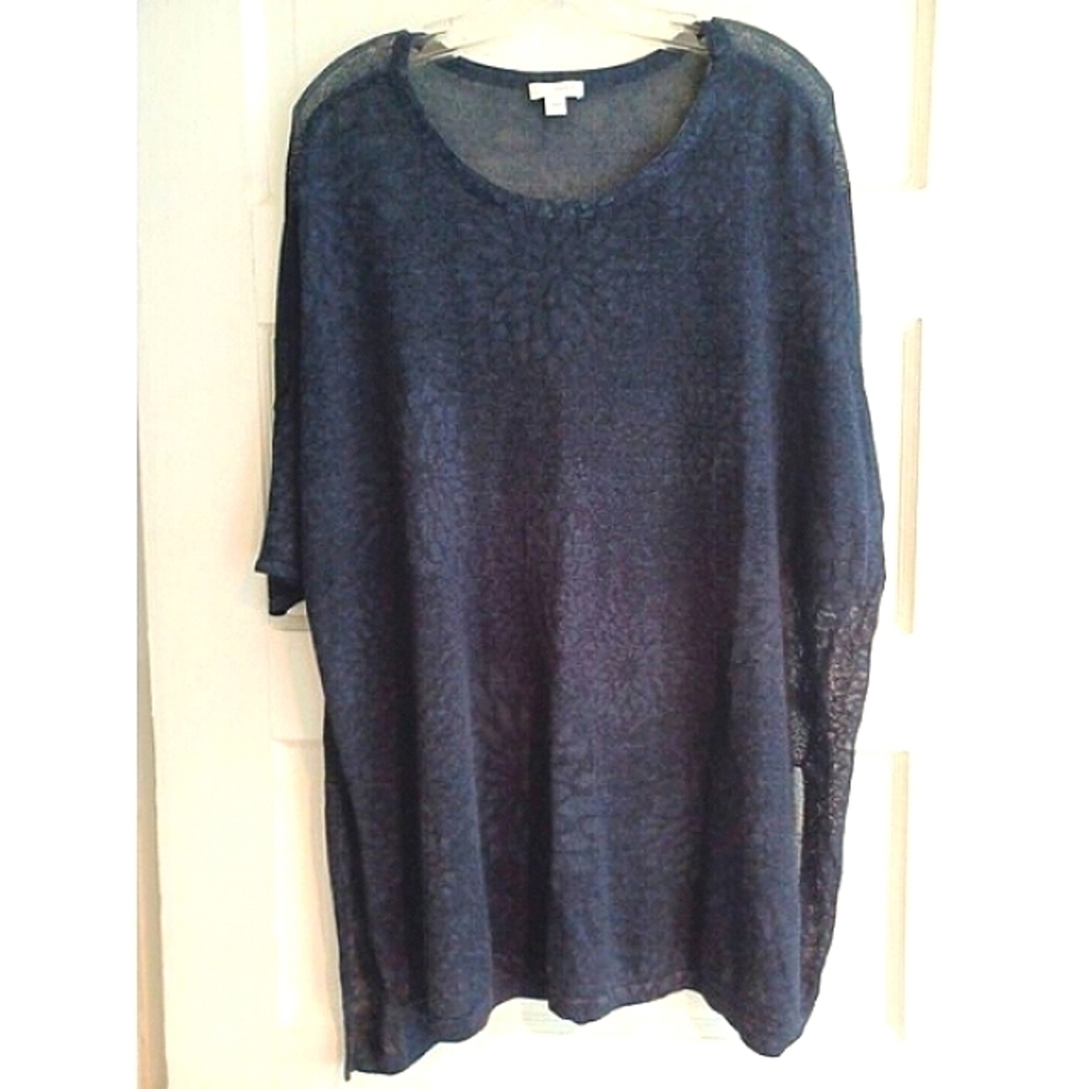 J.Jill PureJill linenblend top L navy sheer floral damask Coastal Grandma boho